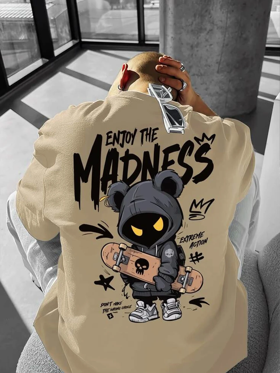 Trip colour Boys Printed Cotton Blend Oversized T Shirt (Beige - Image 3