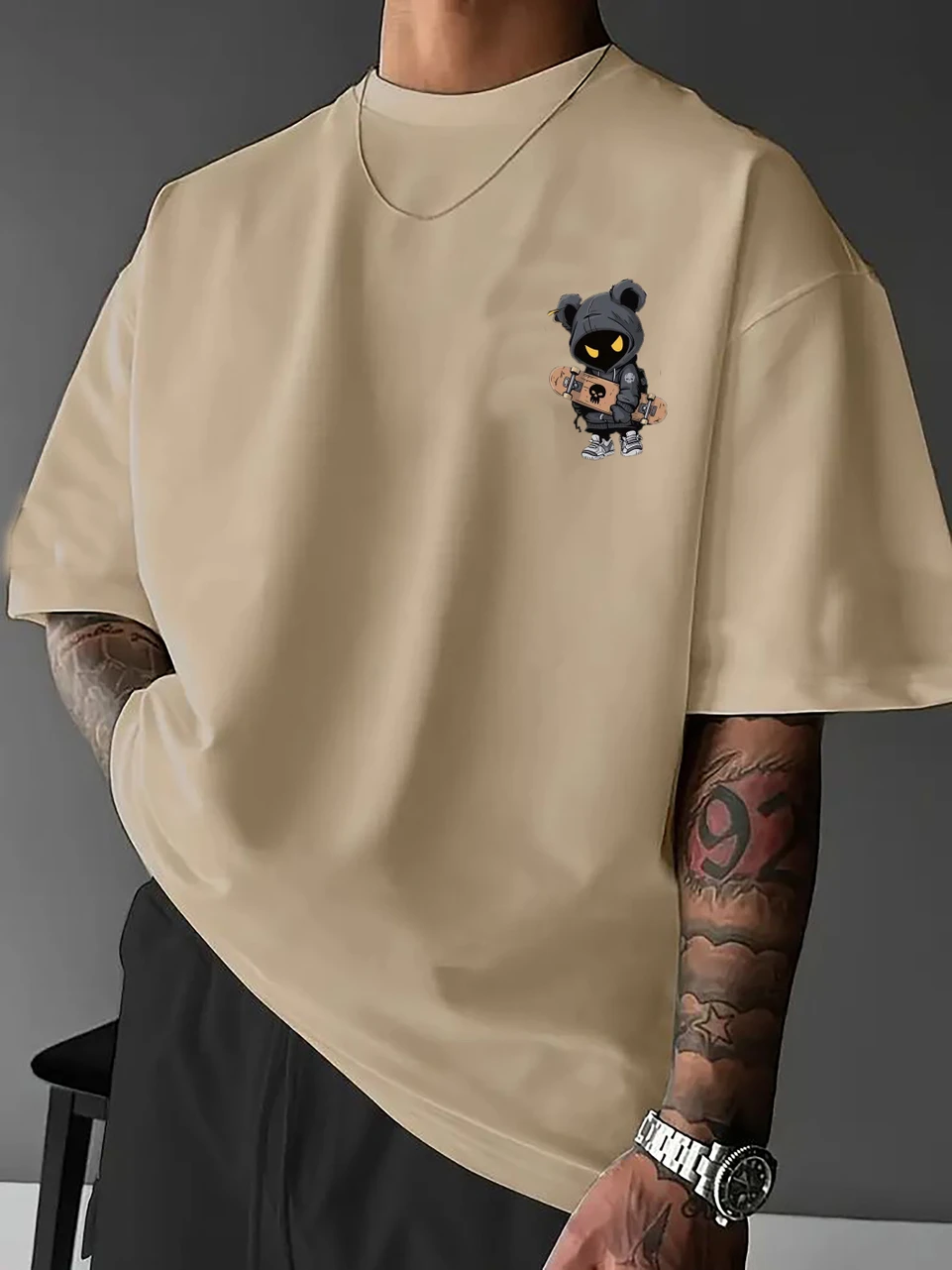 Trip colour Boys Printed Cotton Blend Oversized T Shirt (Beige - Image 2
