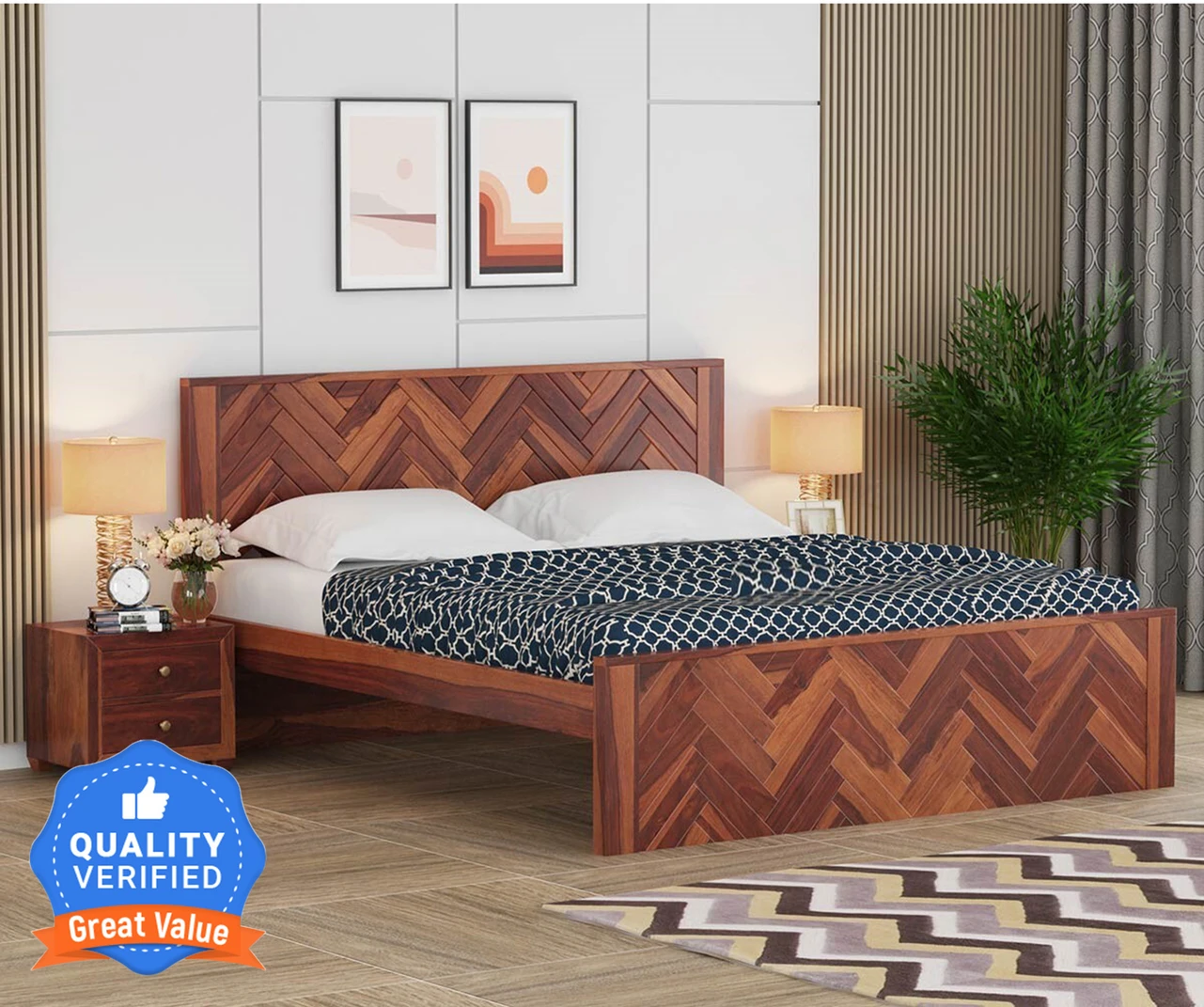Flipkart Perfect Homes Solid Wood King Bed, 208.28 cm x 193.04 cm (6.83 ft x 6.33 ft) (Finish Color - Honey Finish, Delivery Condition - DIY(Do-It-Yourself)) - Image 6