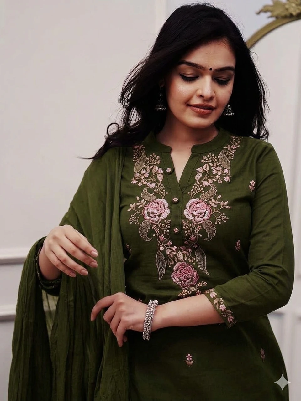 ROOP AYU Women Cotton Blend Kurta Pant Dupatta Set - Image 4