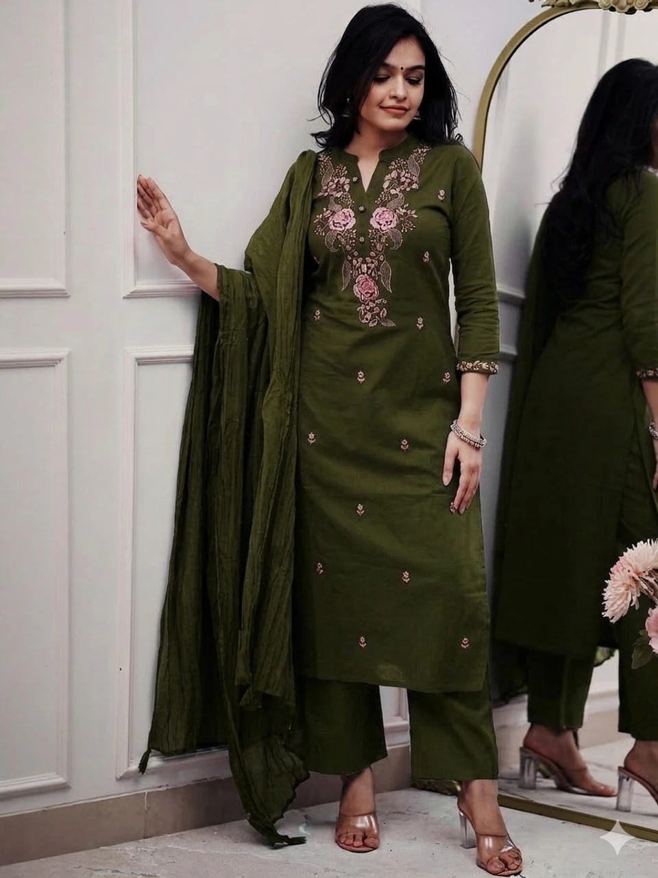 ROOP AYU Women Cotton Blend Kurta Pant Dupatta Set - Image 2