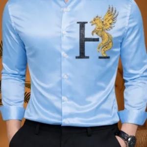 Black Deer Men Regular Fit Self Design Spread Collar Formal Shirt